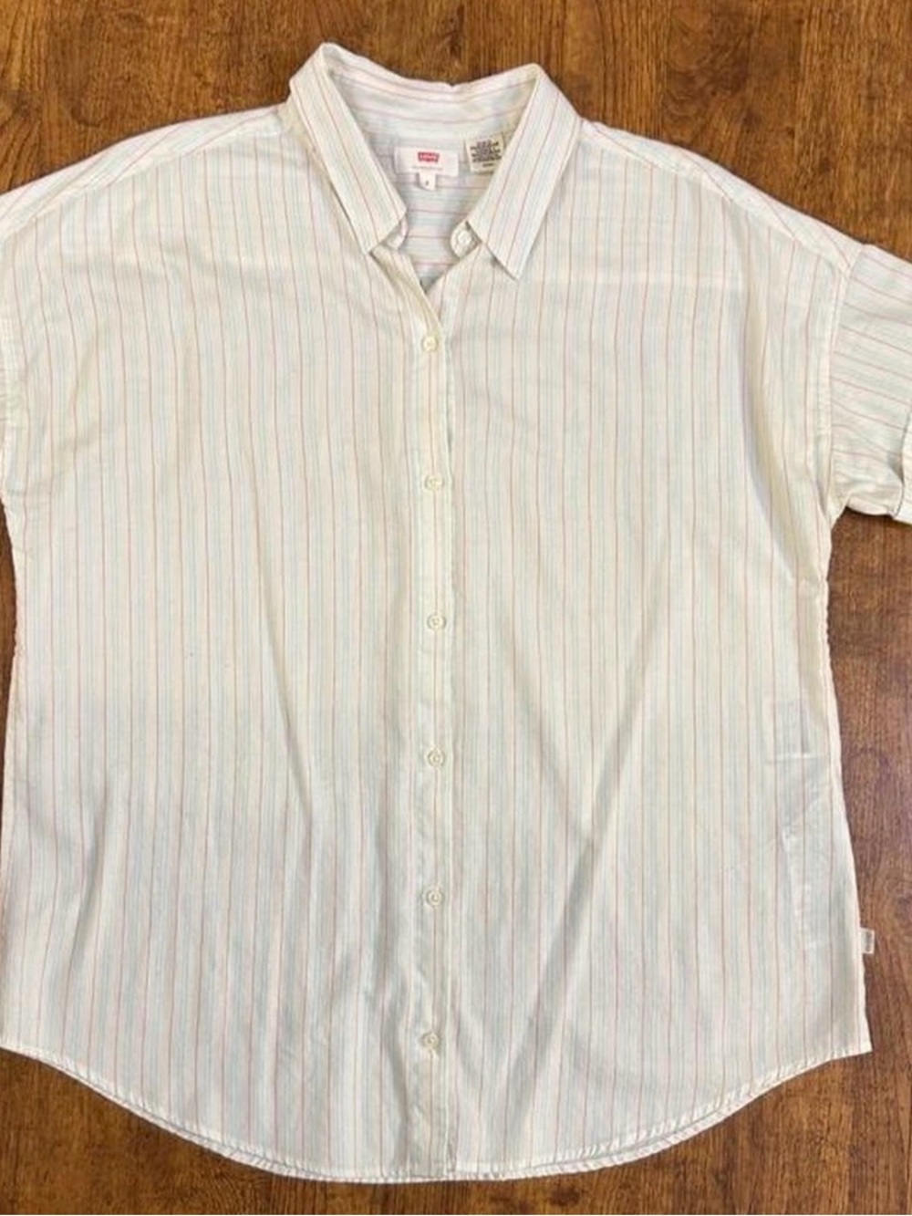 Levi's White Button-Down Shirt with Subtle Multicolor Pinstripes
